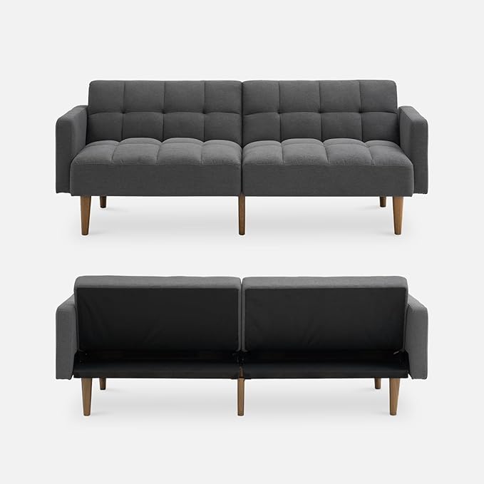 mopio Aaron Couch, Small Sofa, Futon, Sofa Bed, Sleeper Sofa, Loveseat, Mid Century Modern Futon Couch, Sofa Cama, Couches for Living Room, Bedroom (Dark Gray, Fabric) - LeafyLoom