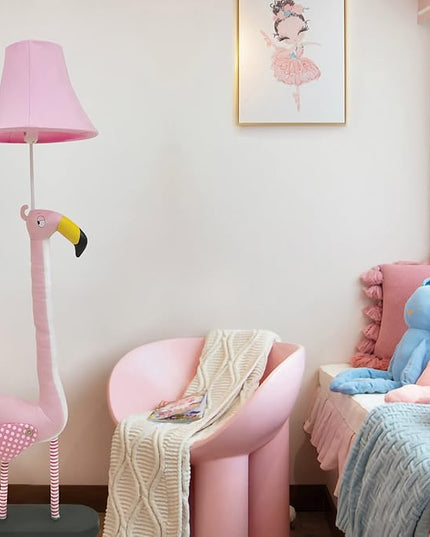 Floor Lamp, Easy-Care Artificial Leather Kids Floor Lamp for Bedroom, 51 Inch Tall Flamingo Hand-Stitched Design Standing Lamp, Package Come with an E26 LED Bulb (Pink Flamingo) - LeafyLoom