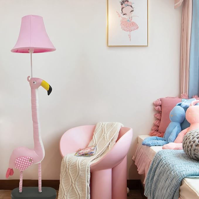 Floor Lamp, Easy-Care Artificial Leather Kids Floor Lamp for Bedroom, 51 Inch Tall Flamingo Hand-Stitched Design Standing Lamp, Package Come with an E26 LED Bulb (Pink Flamingo) - LeafyLoom