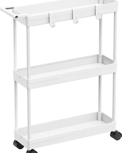 Simple Houseware Kitchen Cart Storage 3-Tier Slim/Super Narrow Shelves with Handle, 26.5'' Height/5.5'' Width for Narrow Place, White - LeafyLoom