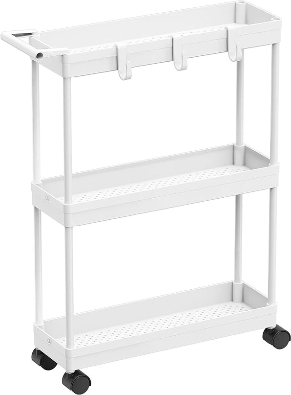 Simple Houseware Kitchen Cart Storage 3-Tier Slim/Super Narrow Shelves with Handle, 26.5'' Height/5.5'' Width for Narrow Place, White - LeafyLoom