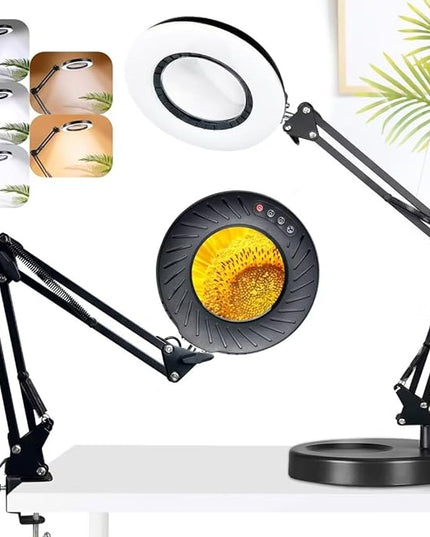 Magnifying Glass with Light and Stand - Lighted Magnifying Glass Magnifying Lamp 5 Color Modes Stepless Dimmable 2-in-1 Hands Free Magnifier with Light Magnifying Glass for Close Work Reading Repair - LeafyLoom