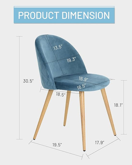 FurnitureR Upholstered Velvet Dining Chair Mid Back Armless with Wood Legs for Home Kitchen Bedroom Living Room, Set of 2, Sky Blue - LeafyLoom