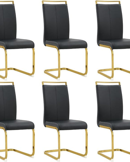 Modern Dining Chairs Set of 6,High Back Black Kitchen Chairs,Faux Leather Side Chair with Gold Plated Metal Legs,Easy to Clean Upholstered Dining Chairs,Ideal for Living Room(Gold Leg) - LeafyLoom