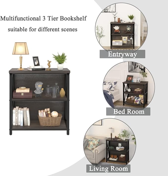 FATORRI Rustic Short 2 Shelf Bookshelf, Industrial Low Wood Bookcase, Farmhouse Small Book Case for Small Space (Walnut Brown) - LeafyLoom