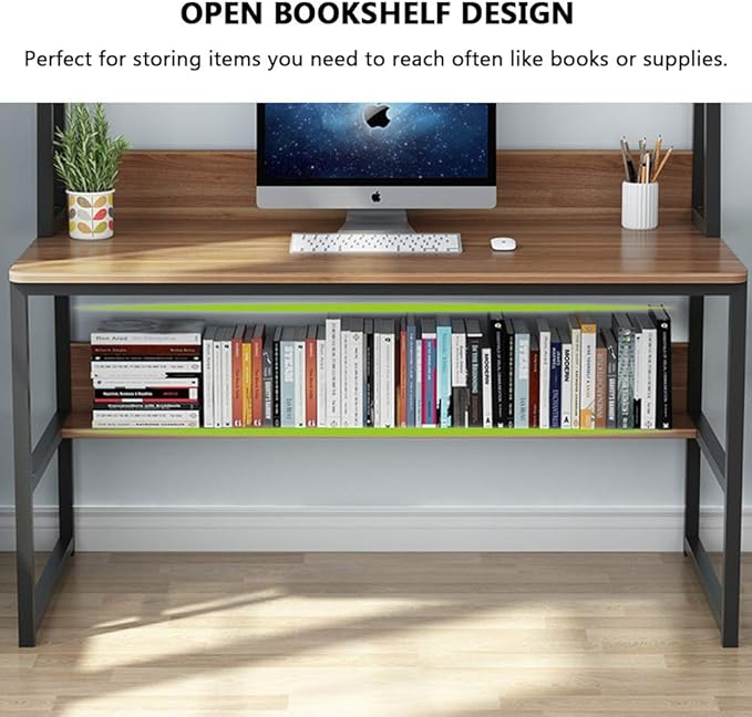 Tribesigns Computer Desk with Hutch, 47 inches Home Office Desk with Space Saving Design with Bookshelf for Small Spaces (Dark Walnut, 47) - LeafyLoom