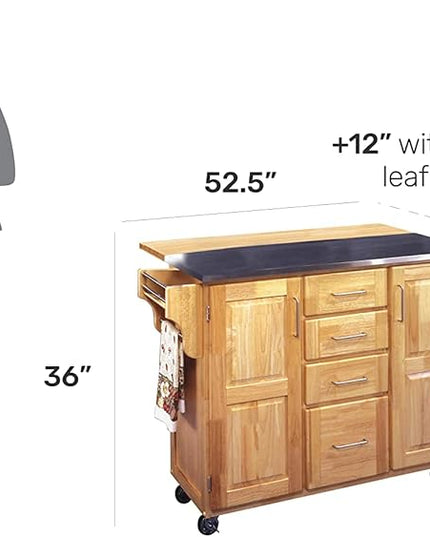 Kitchen Cart with Breakfast bar & Stainless Steel Top by Home Styles - LeafyLoom