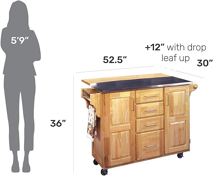 Kitchen Cart with Breakfast bar & Stainless Steel Top by Home Styles - LeafyLoom