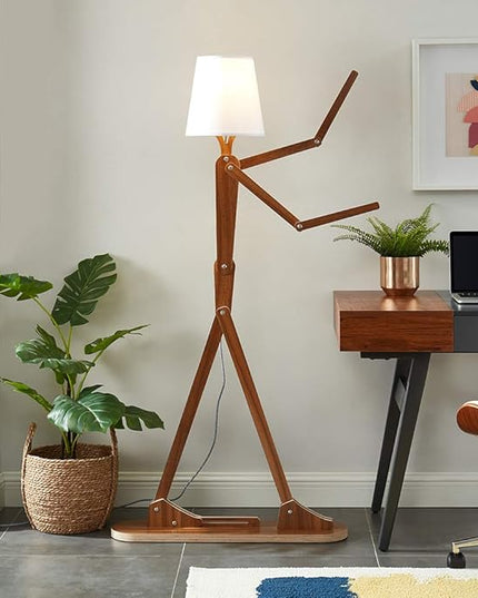Cool Tall Floor Lamp Decorative Reading Standing Wood Swing Arm Wood Lighting for Corner Kids Boys Girls Bedroom Living Room Home Improvement Office Farmhouse - with LED Bulb (Walnut) - LeafyLoom