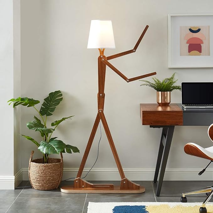 Cool Tall Floor Lamp Decorative Reading Standing Wood Swing Arm Wood Lighting for Corner Kids Boys Girls Bedroom Living Room Home Improvement Office Farmhouse - with LED Bulb (Walnut) - LeafyLoom