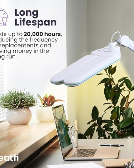 Neatfi Elite HD XL Task Lamp, 3 Light Modes, 90PCS SMD LED, Super Bright Desk Lamp, Eye-Caring LED Lamp, Non-Polar Dimming, Adjustable Brightness Levels (CCT with Clamp, Blue Ring, 17 Inches) - LeafyLoom