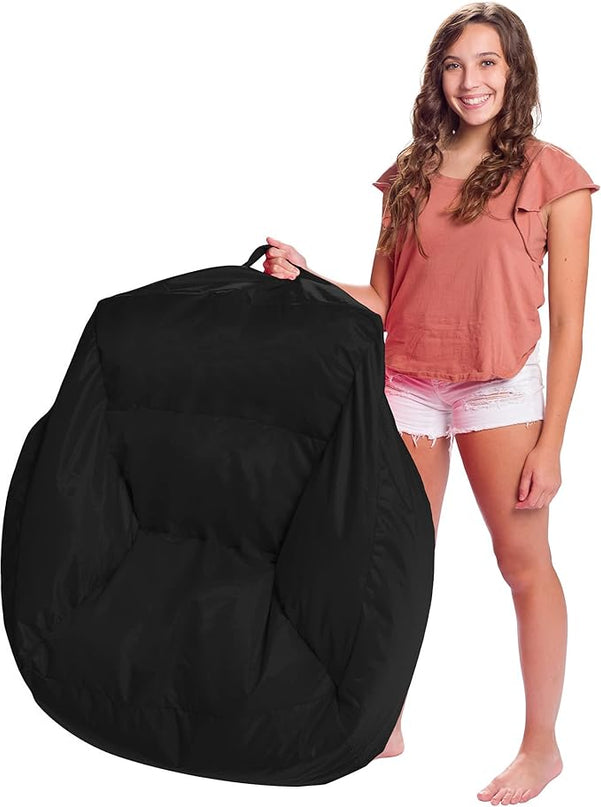 Posh Creations Structured Comfy Seat for Playrooms and Bedrooms, Large Bean Bag Chair, Coronado Chair, Black - LeafyLoom