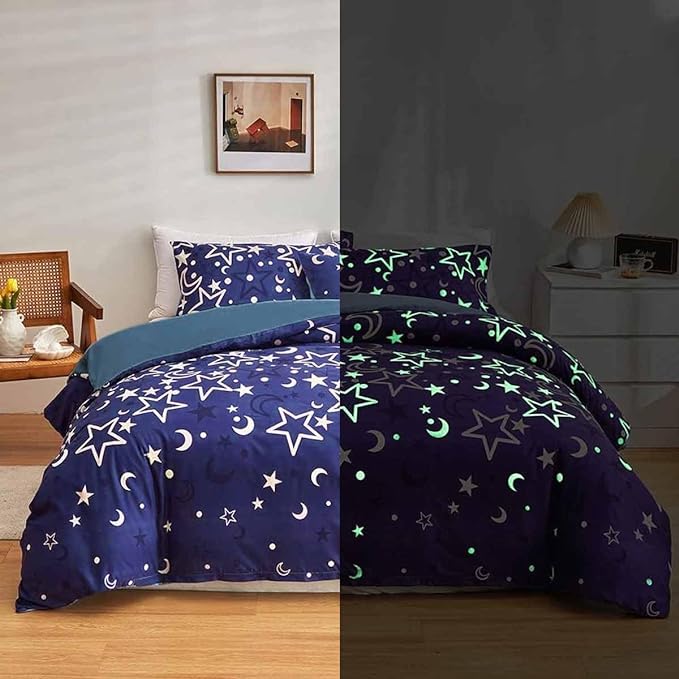Feelyou Galaxy Glow in The Dark Comforter Set for Girls Kids Queen Purple Universe Starry Night Bedding Set Super Soft Outer Space Stars Moon Comforter Girl Bedroom Glow Decor Bedding Quilted Duvet - LeafyLoom
