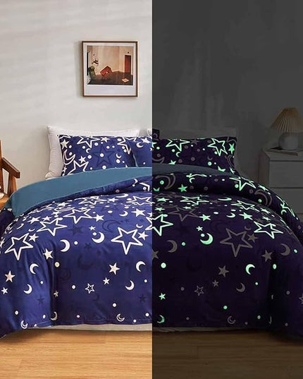 Feelyou Galaxy Glow in The Dark Comforter Set for Girls Kids Full Purple Universe Starry Night Bedding Set Super Soft Outer Space Stars Moon Comforter Girl Bedroom Glow Decor Bedding Quilted Duvet - LeafyLoom