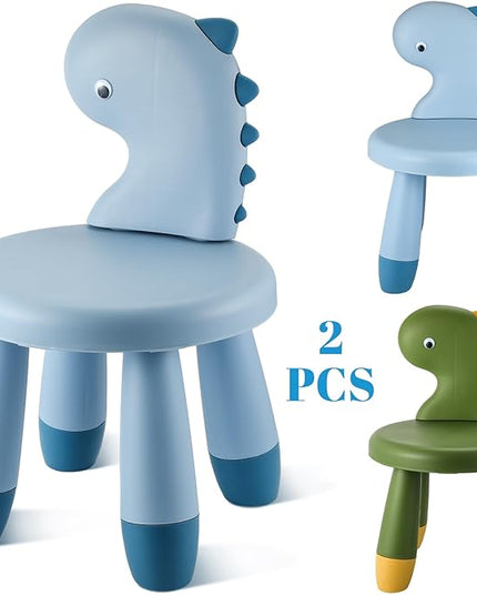2 Pcs Plastic Dino Chair Sturdy Dinosaur Chairs Lightweight Activity Chairs Ergonomic Design Anti Slip Step Stool for Indoor Outdoor - LeafyLoom