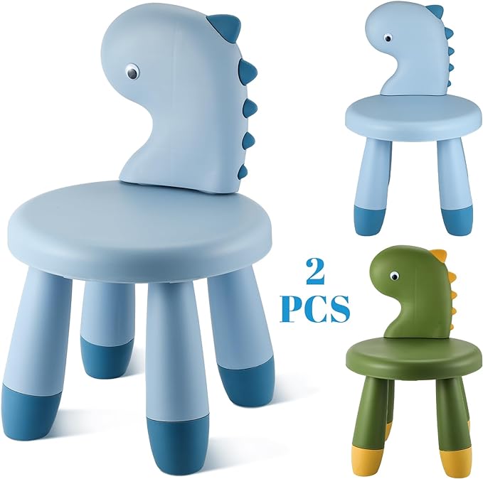 2 Pcs Plastic Dino Chair Sturdy Dinosaur Chairs Lightweight Activity Chairs Ergonomic Design Anti Slip Step Stool for Indoor Outdoor - LeafyLoom