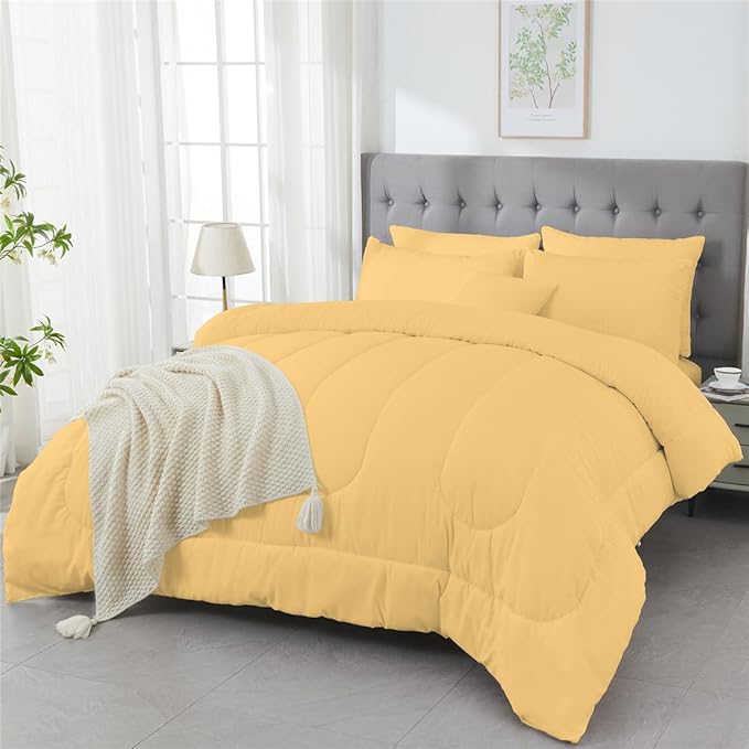 3 Piece Solid Color All Season Bedding Comforter Set Microfiber Soft Lightweight Bedding Set for Kids Teens Adults Room Decor with 1 Comforter and 2 Pillowcases Queen - LeafyLoom