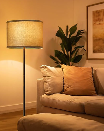 Oneach 61" Farmhouse Industrial Floor Lamp for Living Room Standing Floor Lamp Rustic Floor Lamps for Living Room Bedroom Tall Lamps with Foot Switch for Bedroom with Linen Grey Lamp Shade - LeafyLoom