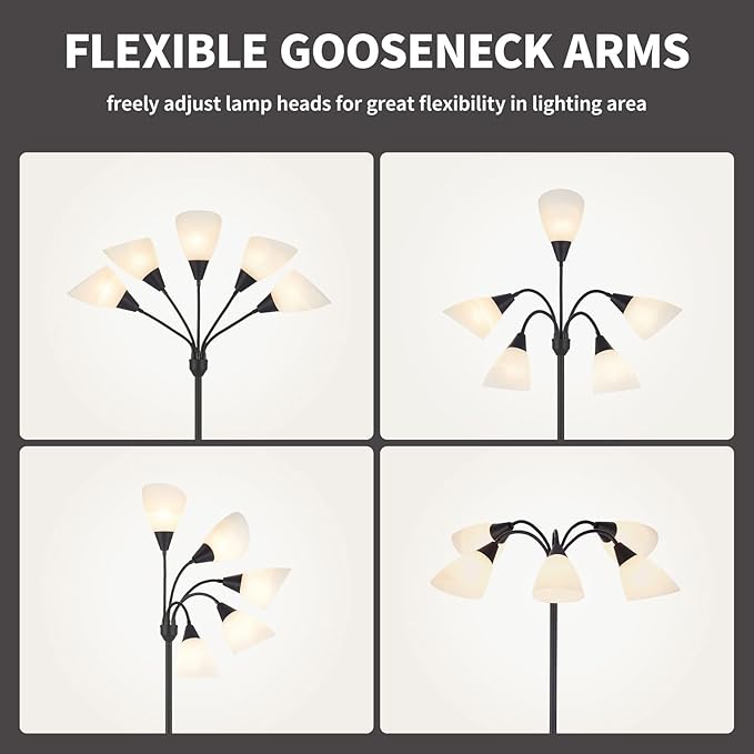 Medusa Floor Lamps Standing Lamps 5 Heads Adjustable Reading Light Large Shade Use E26 A19 Bulb Floor Lamps for Living Room Bedroom by ONEXT - LeafyLoom