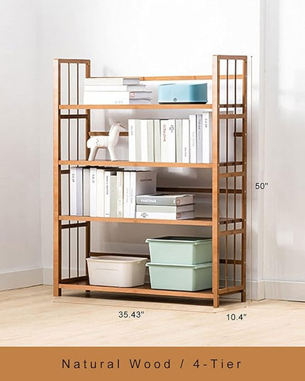 IOTXY Adjustable Bamboo Open Bookshelf - Large 4-Tier Free Standing Storage Rack, Multifunctional Display Stand for Home and Office, Bookcase, Light Brown - LeafyLoom