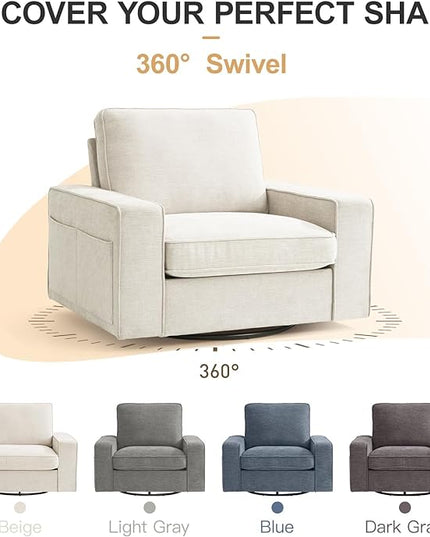 EASELAND Oversized Accent Chair, Reading Chair with Upholstered Chenille Fabric, Sofa Chair with Armrest, Single Sofa Chair for Living Room, Swivel Chair with Wooden Legs, Comfy Chair for Small Spaces - LeafyLoom