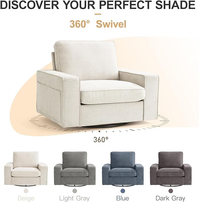 EASELAND Oversized Accent Chair, Reading Chair with Upholstered Chenille Fabric, Sofa Chair with Armrest, Single Sofa Chair for Living Room, Swivel Chair with Wooden Legs, Comfy Chair for Small Spaces - LeafyLoom