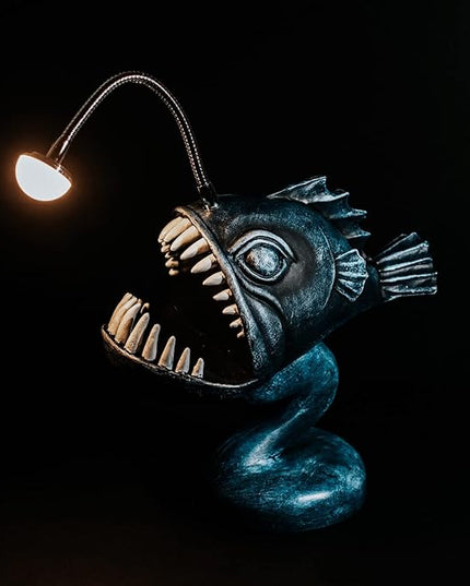 Angler fish Lamp, Lantern Fish Light, 10.5" x 10" x 5" Gothic Desk Lamp, Steampunk Style Table Lamp, LED Night Light, Book Lights, Industrial Creative Decor for Home Office Dorm - LeafyLoom