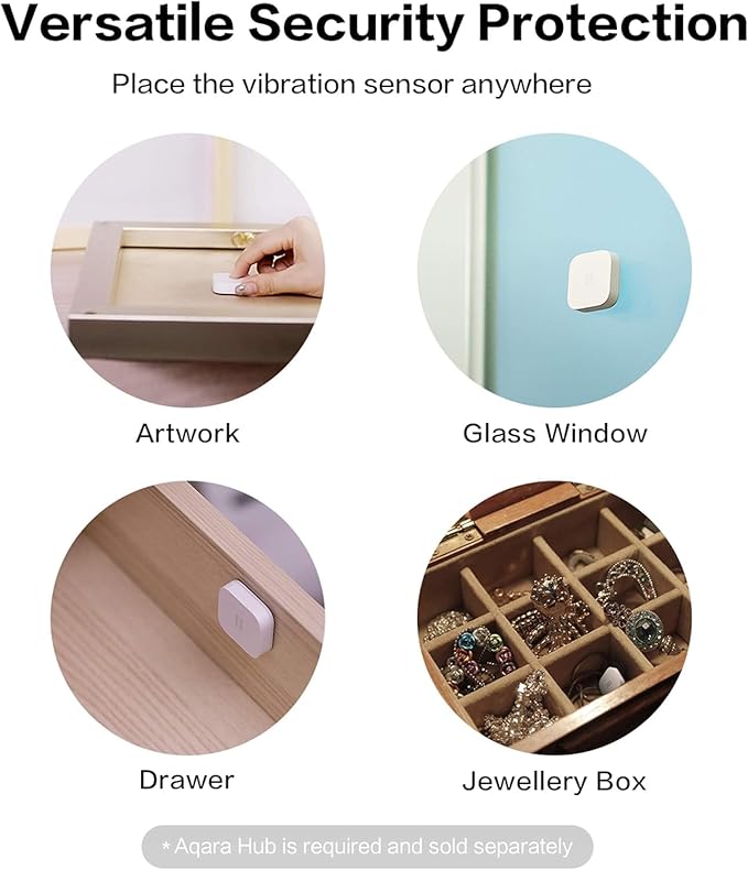 Aqara Vibration Sensor, Requires AQARA HUB, Zigbee Connection, Wireless Mini Glass Break Detector for Alarm System and Smart Home Automation, Compatible with Apple HomeKit, Works with IFTTT Aqara