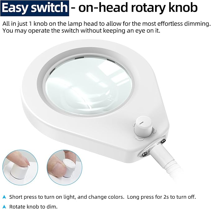 5X Magnifying Glass with Lights and Clamp, 4.2'' 5X Real Glass Magnifier Desk Lamp, w/Flexible Gooseneck Handsfree for Craft Workbench Hobby - New Rotary Switch Design - LeafyLoom