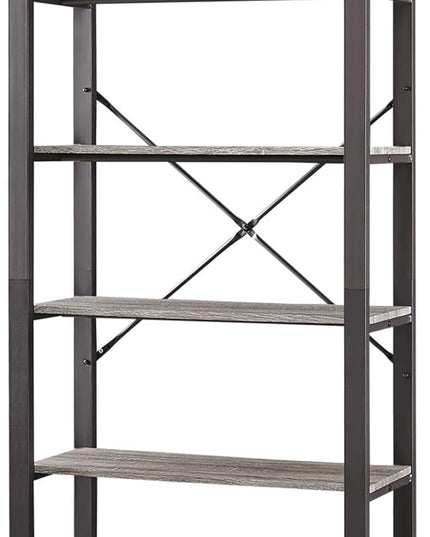 HOMBAZAAR Bookshelf, 6-Tier Vintage Industrial Book Shelf, Rustic Wood and Metal Bookcase and Bookshelves, Free Standing Storage Large Bookshelf for Living Room, Bedroom and Kitchen, Grey Oak - LeafyLoom