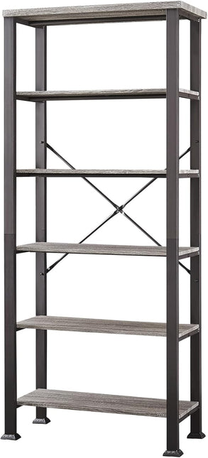 HOMBAZAAR Bookshelf, 6-Tier Vintage Industrial Book Shelf, Rustic Wood and Metal Bookcase and Bookshelves, Free Standing Storage Large Bookshelf for Living Room, Bedroom and Kitchen, Grey Oak - LeafyLoom