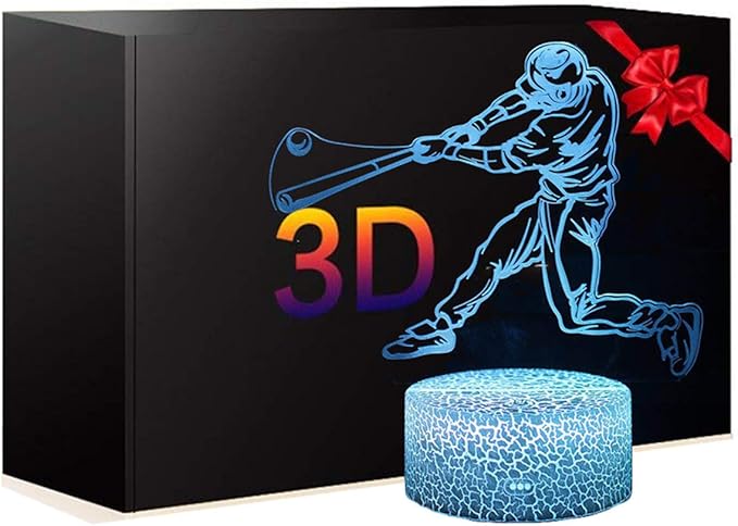 WMH Baseball Night Light with 7 Colors Changing- LED 3D Optical Illusion Lamp for Kids Room Decor and Football Fans (Baseball) - LeafyLoom