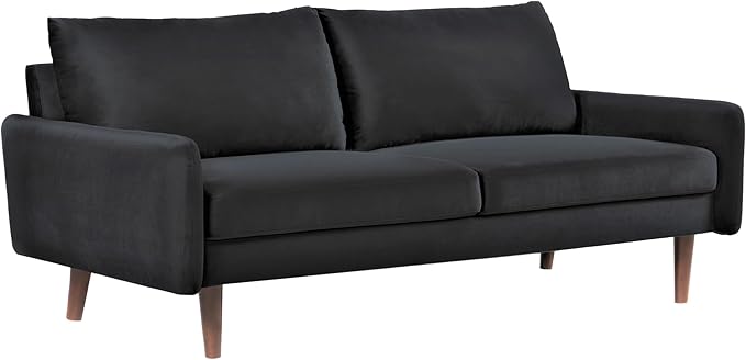 US Pride Furniture Kent Modern Velvet Sofa, Comfortable 3 Seater Couch for Living Rooms and Small Spaces, Ideal Studio Apartment Furniture with Sleek Design, Black - LeafyLoom
