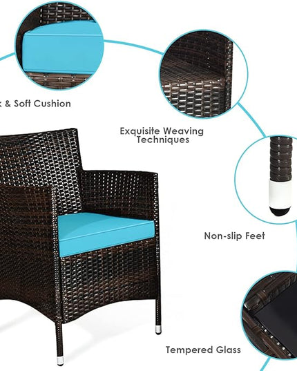 Goplus 4-Piece Rattan Patio Set, Outdoor/Indoor Wicker Conversation Set for Pool, Backyard, Lawn, Wicker Chairs and Sofa with Soft Cushion, Rattan Furniture with Tempered Glass Coffee Table - LeafyLoom