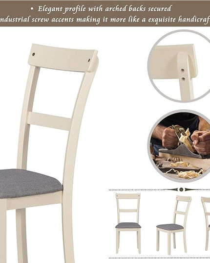 RITSU 5 Piece Set Industrial Wooden 4 Chairs, with High-density Foam Burlap Upholstered Cushions for Dining, Living Room, and Kitchen, Easy to Assemble, Dinning table for 5, Brown+cottage White - LeafyLoom