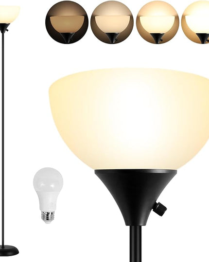 Floor Lamps for Living Room, Dimmable LED Modern Simple Standing Lamp, Tall Lamps for Bedroom Office Dining Room Kitchen, Minimalist Black Pole Lamp with Rotary Switch, 9W LED Bulb Included - LeafyLoom