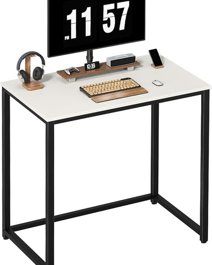 SINPAID Small Computer Desk 31.5 inches Desk for Small Spaces Sturdy Home Office Desk Modern Gaming Desk Study Writing Laptop Table, White Desk - LeafyLoom