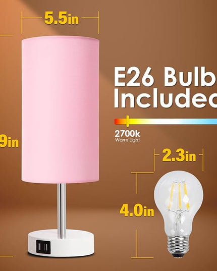 Yarra-Decor Desk Lamp with USB Port, Touch Control Desk Lamp with 3 Levels Brightness, Bedside Table Lamp with Round Pink Shade for Bedroom, Living Room, Dorm, Home Office - LeafyLoom