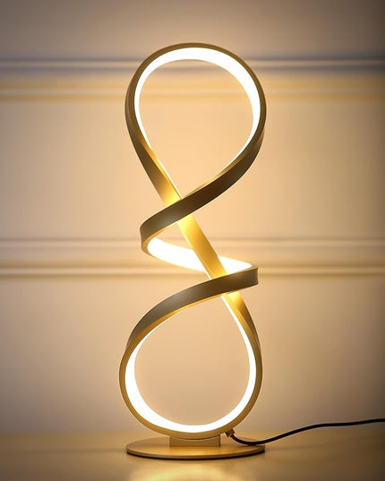Modern Desk Lamp, LED Touch Dimmable Spiral Table Lamp, 3 Color Temperature Contemporary Nightstand Lamp, Unique Bedside Lamp for Living Room, Bedroom, Cool Lamps for Ideal Gift, Gold - LeafyLoom