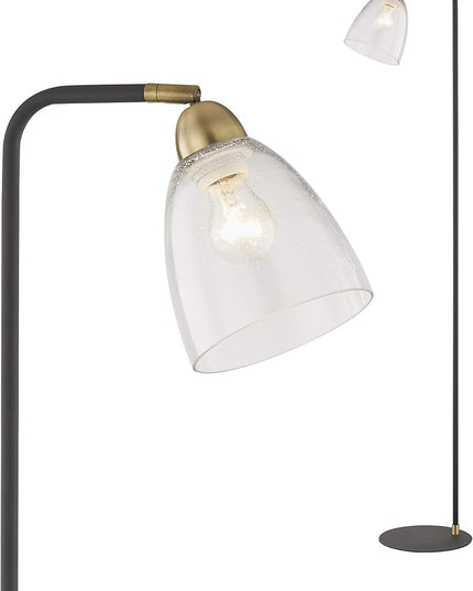 Black Floor Lamp, Contemporary Standing Lamp with Hanging Bubble Glass Lamp Shade, Industrial Light for Living Room Bedroom Farmhouse - LeafyLoom