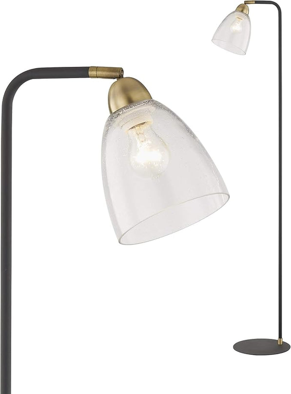 Black Floor Lamp, Contemporary Standing Lamp with Hanging Bubble Glass Lamp Shade, Industrial Light for Living Room Bedroom Farmhouse - LeafyLoom