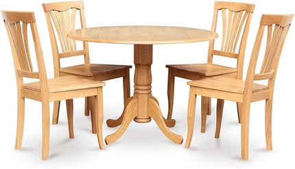 East West Furniture DLAV5-OAK-W 5 Piece Dining Room Furniture Set Includes a Round Kitchen Table with Dropleaf and 4 Dining Chairs, 42x42 Inch, Oak - LeafyLoom