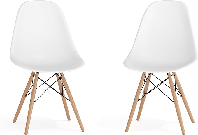 Flash Furniture Elon Series Plastic Modern Dining Chairs with Wooden Legs, Mid-Century Side Chairs for Dining Rooms and Offices, Set of 2, White - LeafyLoom