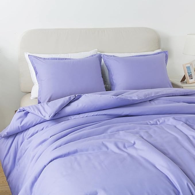 Lavender Purple Comforter Set Twin Size, Solid Luxury Down Alternative Soft Boho Bedding Comforter Set, Breathable Fluffy Microfiber Skin-friendly Comforter (68"x90") for All Seasons - LeafyLoom