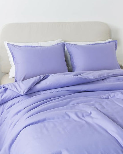 Full Size Lavender Purple Comforter Set, Solid Down Alternative Soft Boho Bedding Comforter Set, Breathable Fluffy Skin-Friendly Comforter for All Seasons with Pillowcases - LeafyLoom