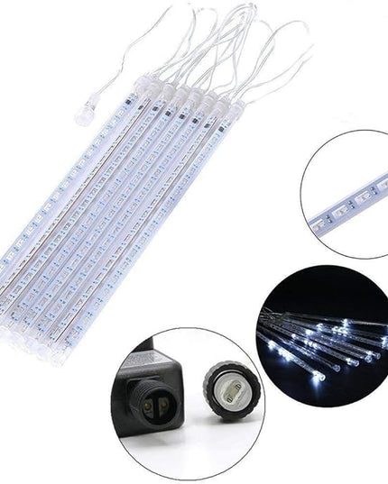 Christmas Lights Outdoor UL Certified Meteor Shower Lights 12Inch 8Tubes 192LED Falling Rain Drop Lights Icicle Snow Cascading Xmas Lights for Tree Wedding Party Garden Decoration,White Weepong