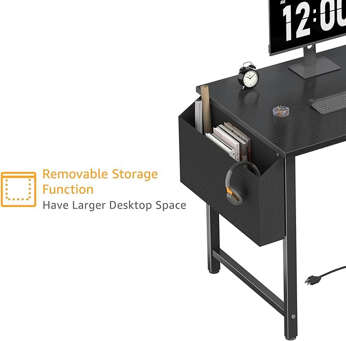 Black L Shaped Gaming Computer Desk with Power Outlet Shelves, 40 Inch Small Corner Desk for Small Space Home Office, Study Work PC Desks for Bedroom, Black - LeafyLoom