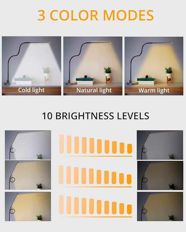 LED Desk Lamp, Swing Arm Architect Task Lamp with Long Flexible Gooseneck, 3 Color Modes, and USB Adapter, Dimmable Desk Light for Home/Office/Drafting/Reading/Piano - LeafyLoom