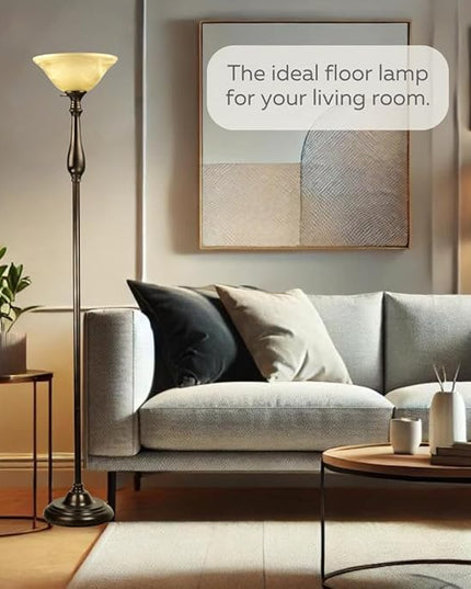 LIGHTACCENTS Royal Floor Lamp with Bronze Finish and Amber Alabaster Glass Shade -looking for Floor Lamp for Bedroom, Standing Lamp Or Floor Lamps for Living Room This Torchiere Floor Lamp - LeafyLoom