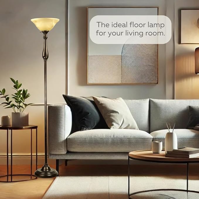 LIGHTACCENTS Royal Floor Lamp with Bronze Finish and Amber Alabaster Glass Shade -looking for Floor Lamp for Bedroom, Standing Lamp Or Floor Lamps for Living Room This Torchiere Floor Lamp - LeafyLoom